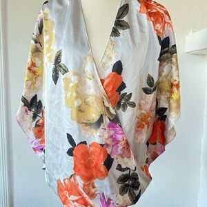 INC International Concepts Floral Kimono with Orange and Gray